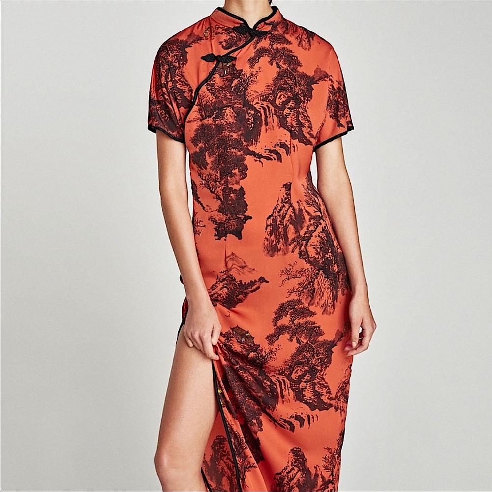 Zara Blogger Favorite Orange Asian Satin Dress